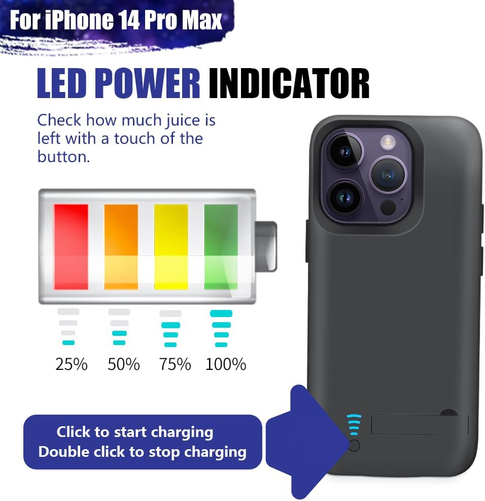 Sitong Battery Case for iPhone 14 Pro Max, 6000mAh Rechargeable Extended Battery Charging Charger Case, Add 100% Extra Juice (6.7 Inches) Black