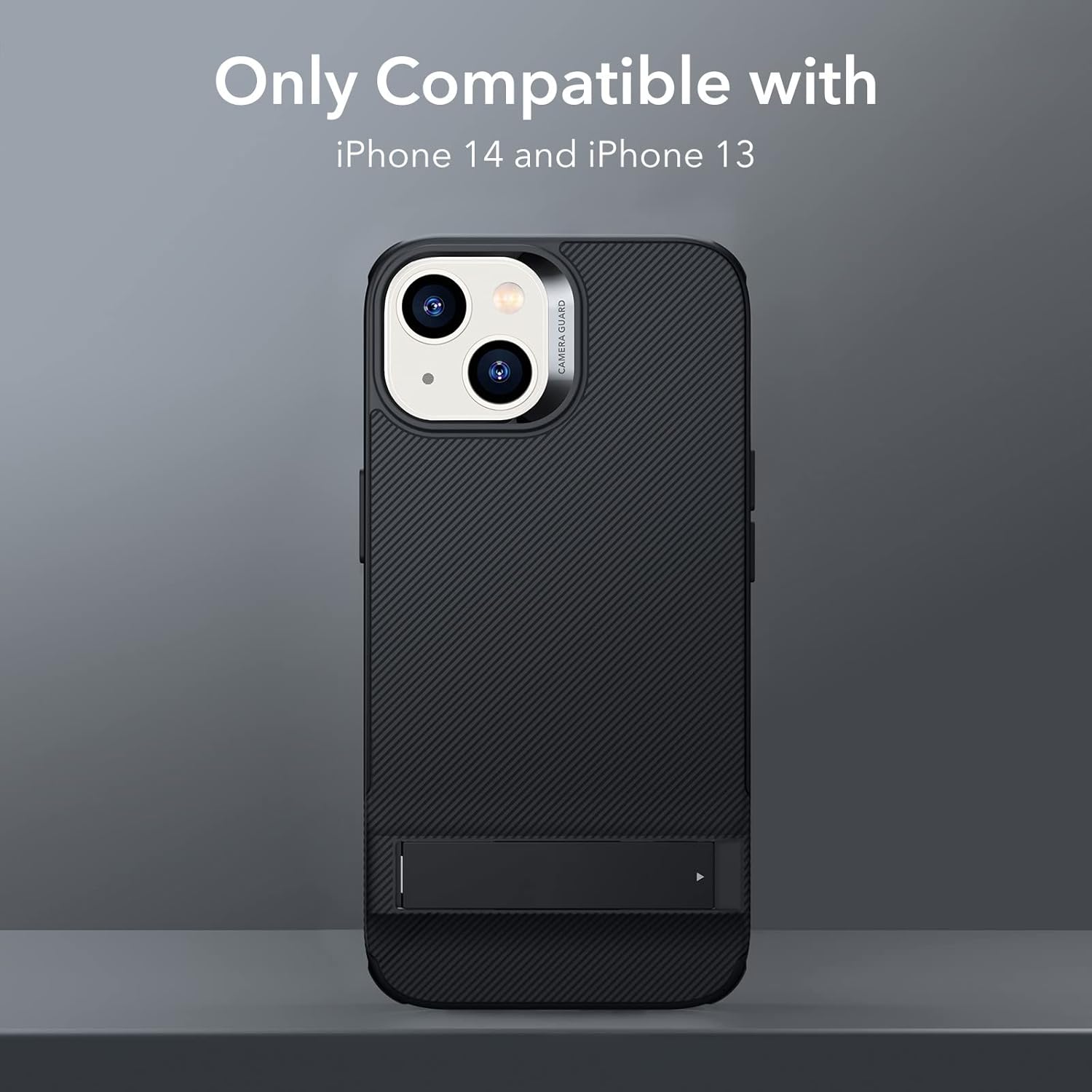 ESR Metal Kickstand Case Compatible with iPhone 14 Case and iPhone 13 Case, 3 Stand Modes, Military-Grade Drop Protection, Supports Wireless Charging, Slim Back Cover with Patented Kickstand, Black - Image 2