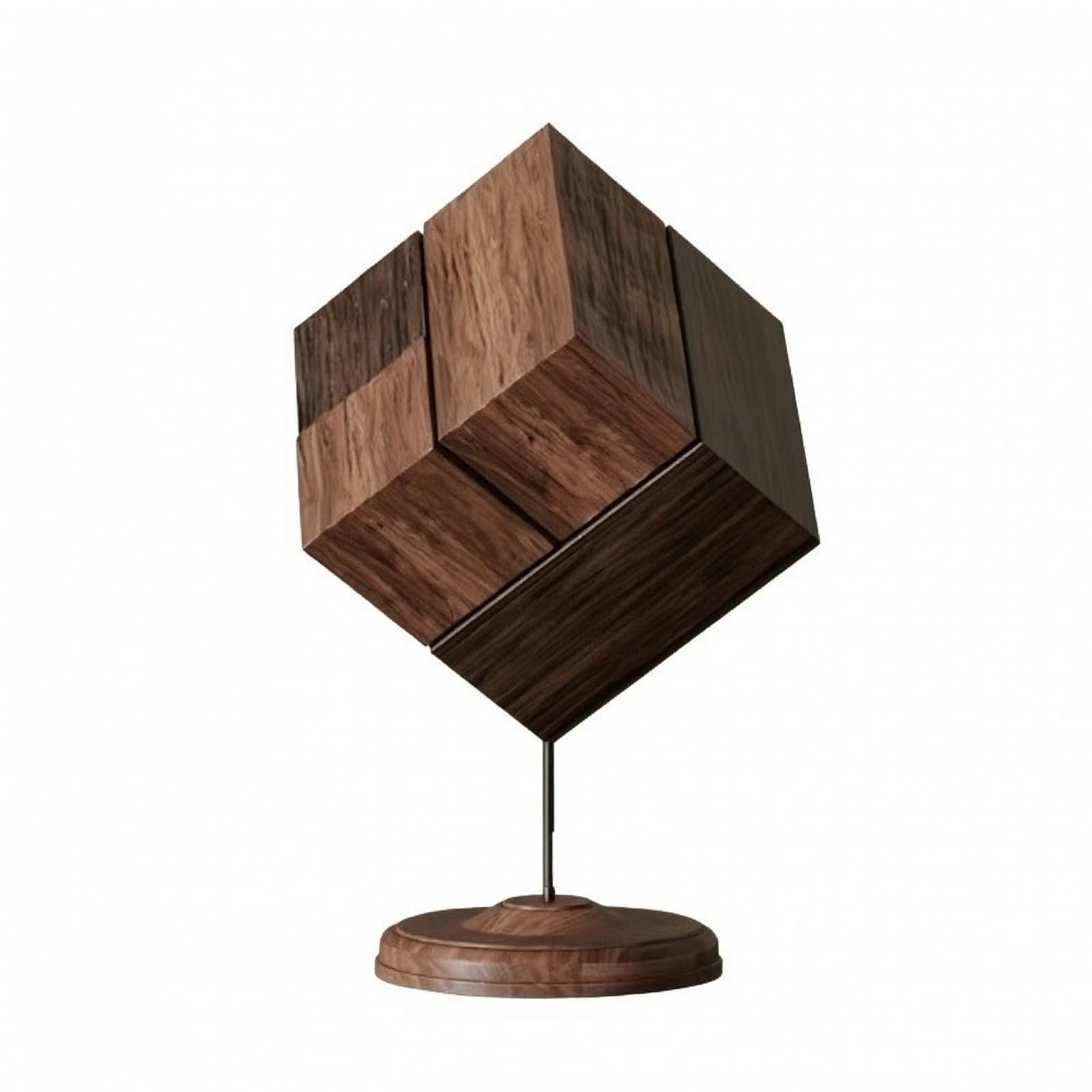 Qianly Cubo corativo con Veteado | Conceptual, Escultura Cubo con Soporte Metal, Rústica, Adorno Mesa Base, para Estanterías, Escritorio