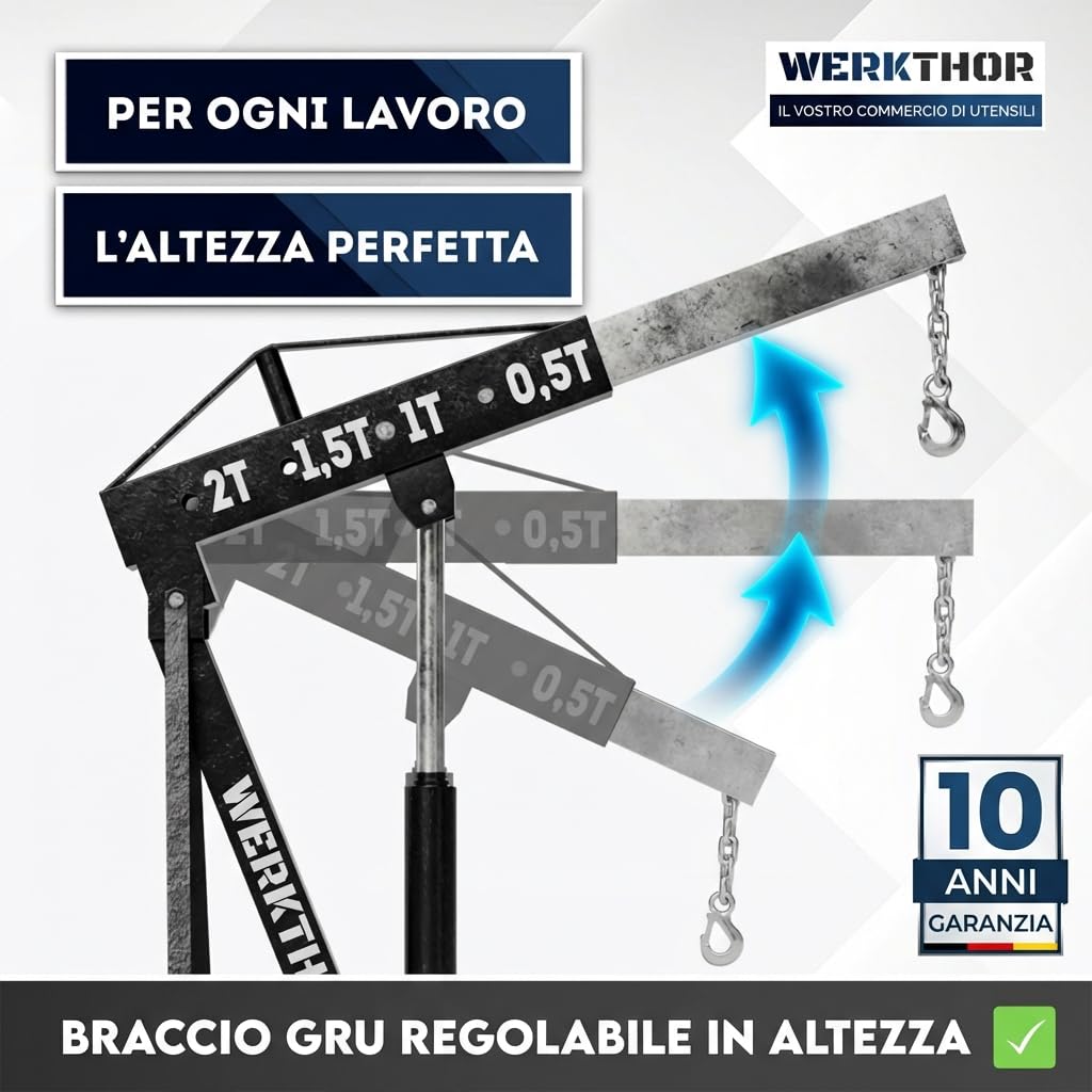 WERKTHOR Grúa de taller – 500 kg de grúa hidráulica no plegable – grúa de motor para coche negro con 4 ruedas y cadena equilibradora – elevador de motor para desmontaje de motor – taller y hobby