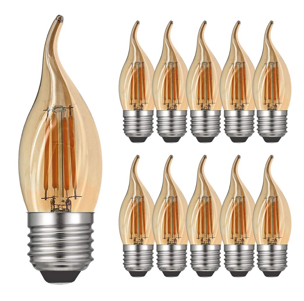 RANBOO Żarówka świeca E27 Vintage 4 W / zastępuje lampy halogenowe 40 W / 400 lumenów / ciepła biel 2700 K / 220-240 V AC / żarówka E27 kształt świecy / bez możliwości ściemniania / szkło bursztynowe / opakowanie 10 szt