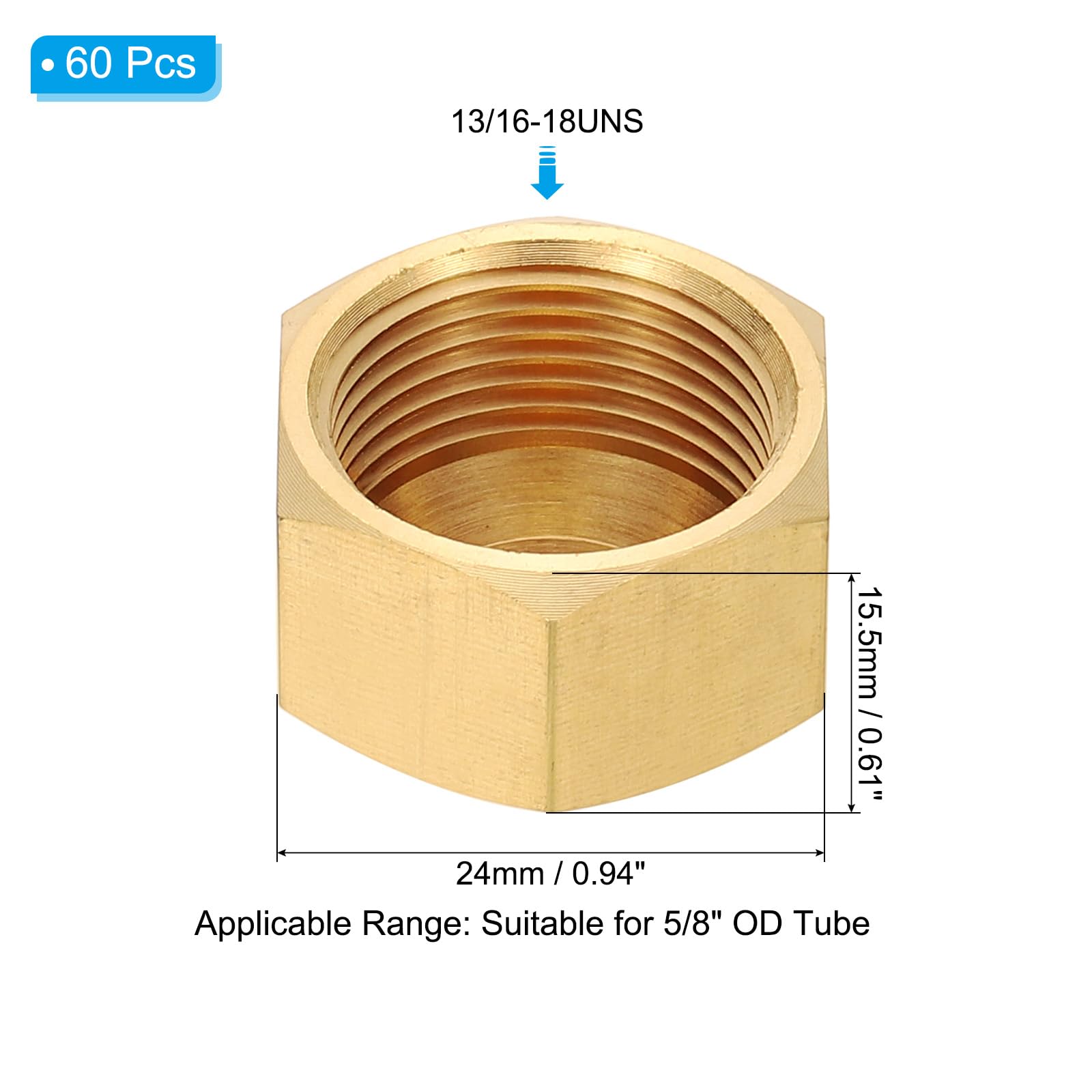 PATIKIL Tapa De Compresión De Latón De 5/8" Con Válvula De Parada, 60 Piezas De Tapa De Sellado Para Extremos De Tubería Con Roscas Hexagonales, Para Aire Acondicionado, Agua, Aire