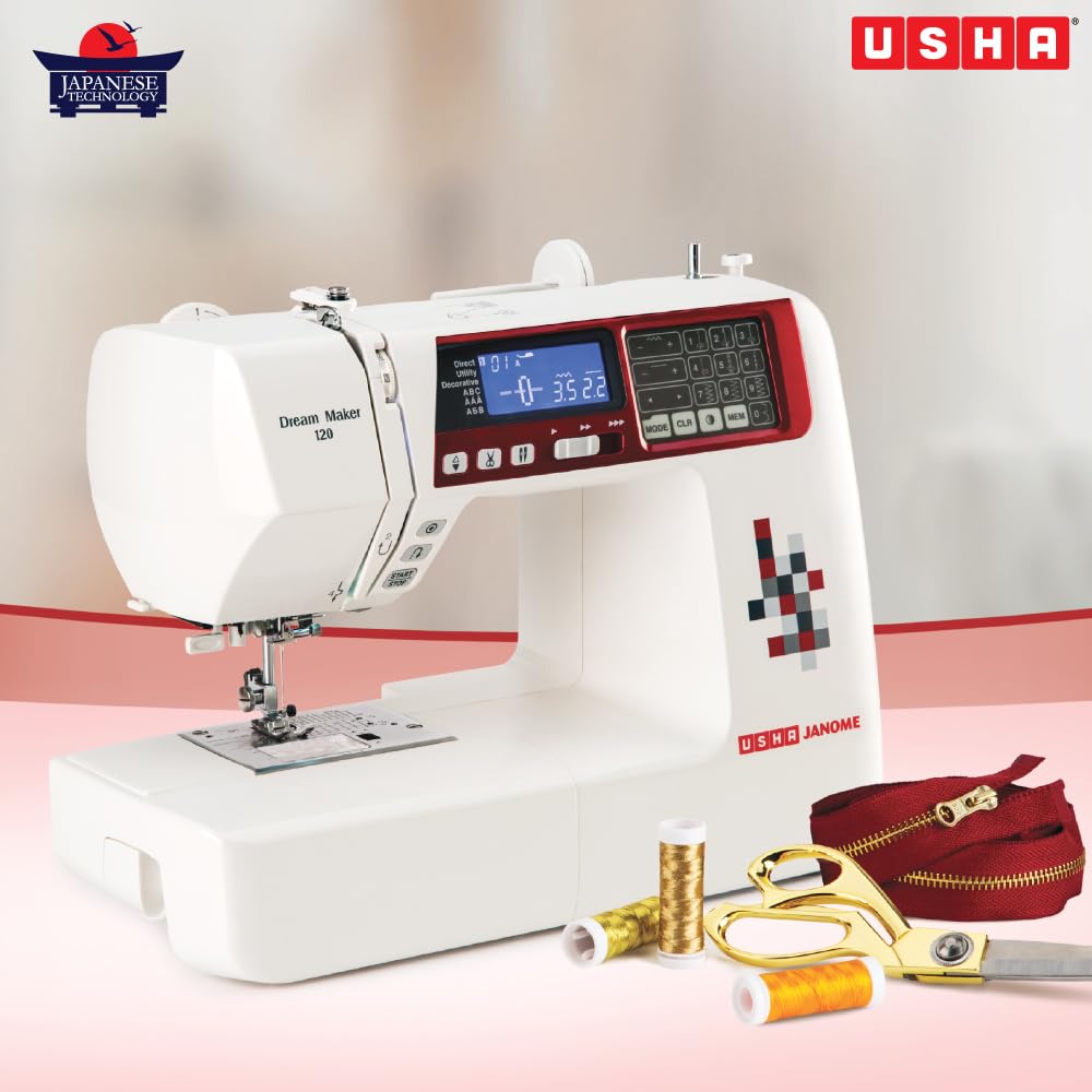 Usha Janome Dream Maker 120 Automatic Zig-Zag Computerized Sewing Machine || 120 Built-In-Stitches(White) With complementary Sewing Lessons in Nine languages — Amazon image 2