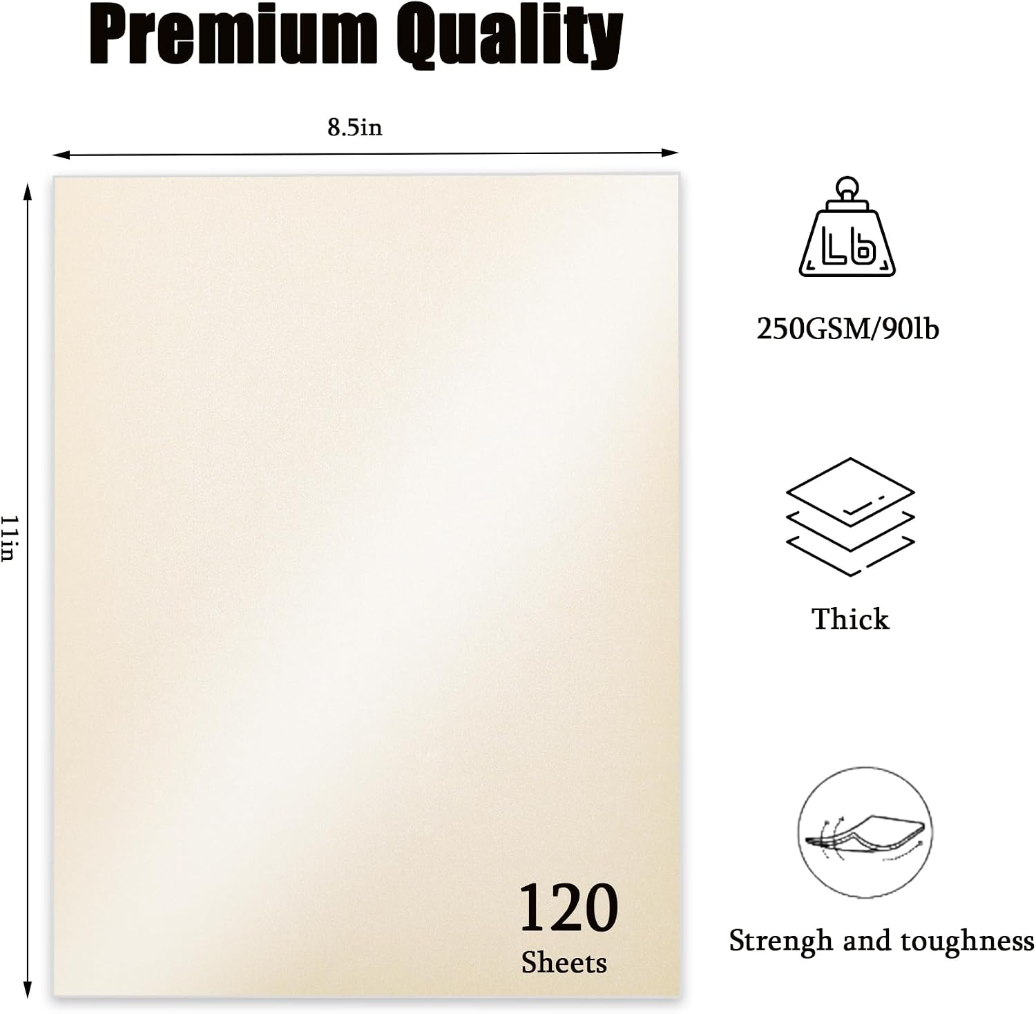 120 Sheets Shimmer Cardstock 8.5 x 11, 250gsm/92lb Metallic Craft Paper for Crafts, Card Making, Party Decor & Scrapbook - Cream