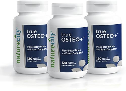 NatureCity True-Osteo+ Suplemento nutricional de apoyo óseo de calcio vegetal con algas Cal vitamina K2 magnesio 120 cápsulas vegetales (paquete de