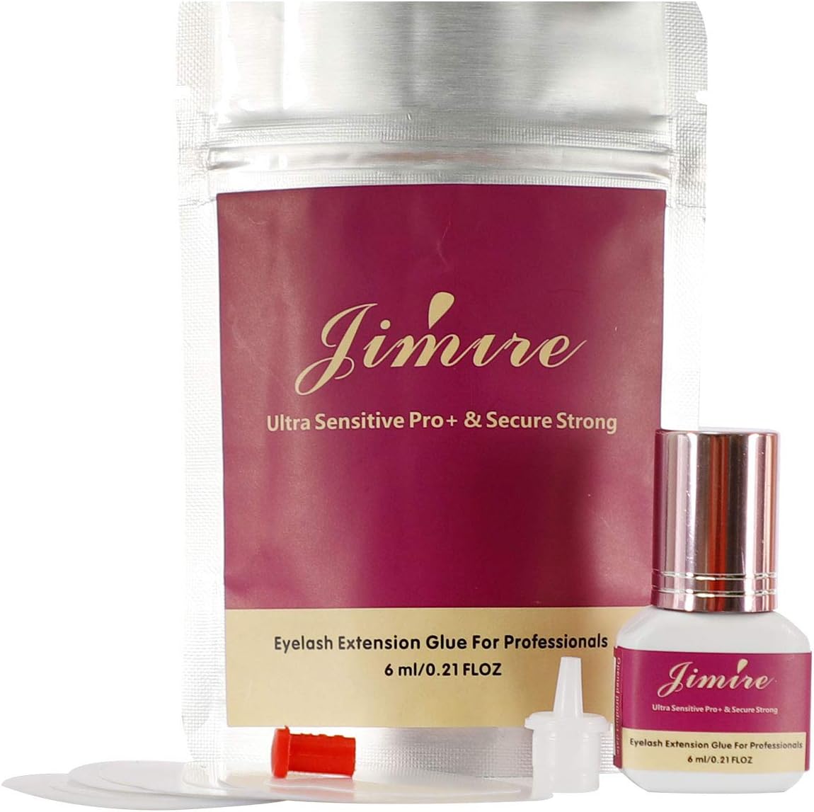 Ultra Sensitive Eyelash Extension Glue- JIMIRE 6ml | Lowest Fume | 4-5 Sec Dry Time | 4-5 Weeks Retention | Only Professional Use | Semi-Permanent Black Lash Adhesive for Eyelash Extensions