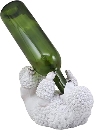 Miniatura 5 de Ebros Realista de raza pura pedigrí canino adorable caniche francés blanco perro caniche francés titular de botella de vino estatua como cocina,