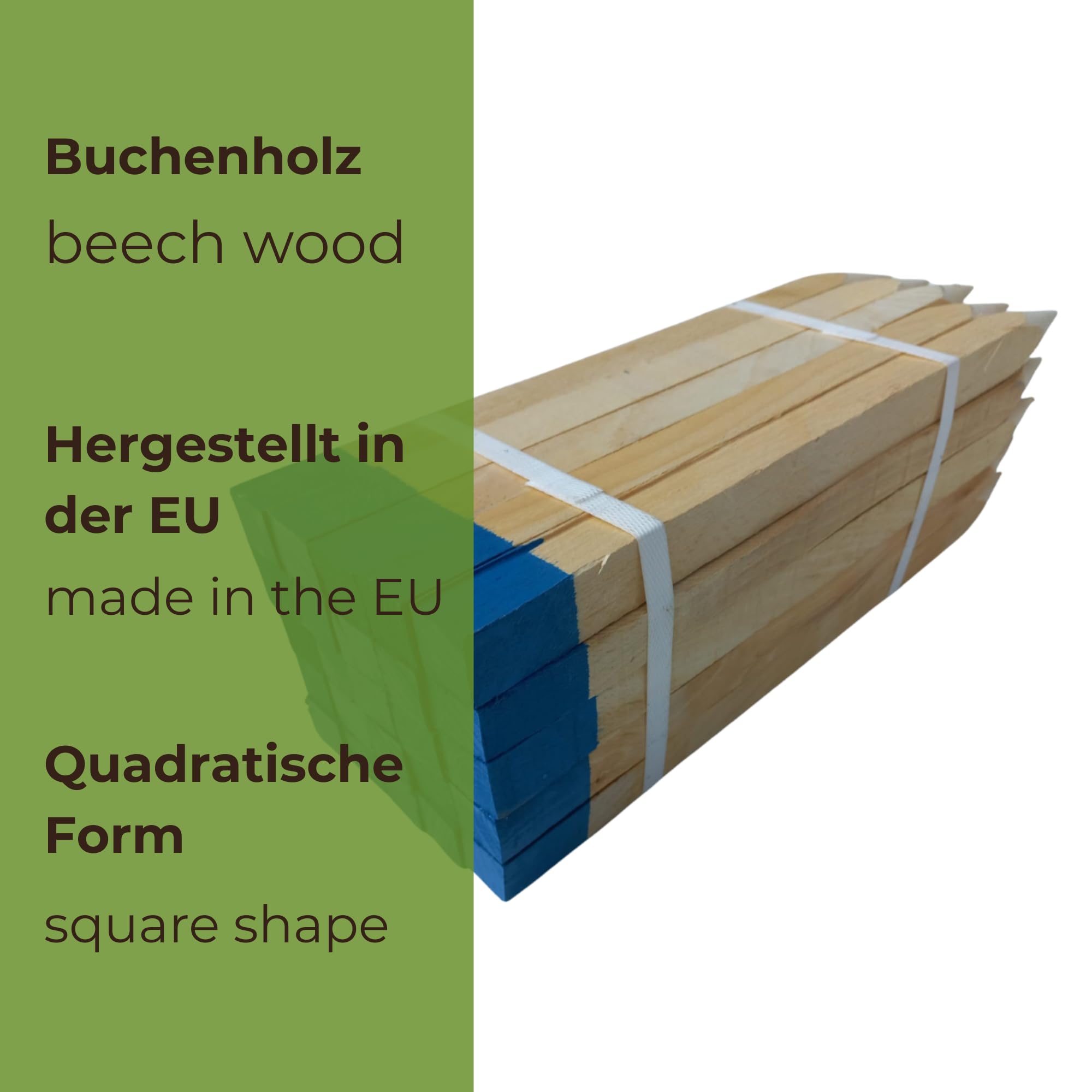 100 Stück Holzpfähle aus Buche Blau Lackierter Spitze Quadratisch Längen 40 cm Markierungspfosten Holz Robuste Holzpflöcke Pflanzstäbe Zaunpfosten Vermessungspfosten 25 mm x 25 mm