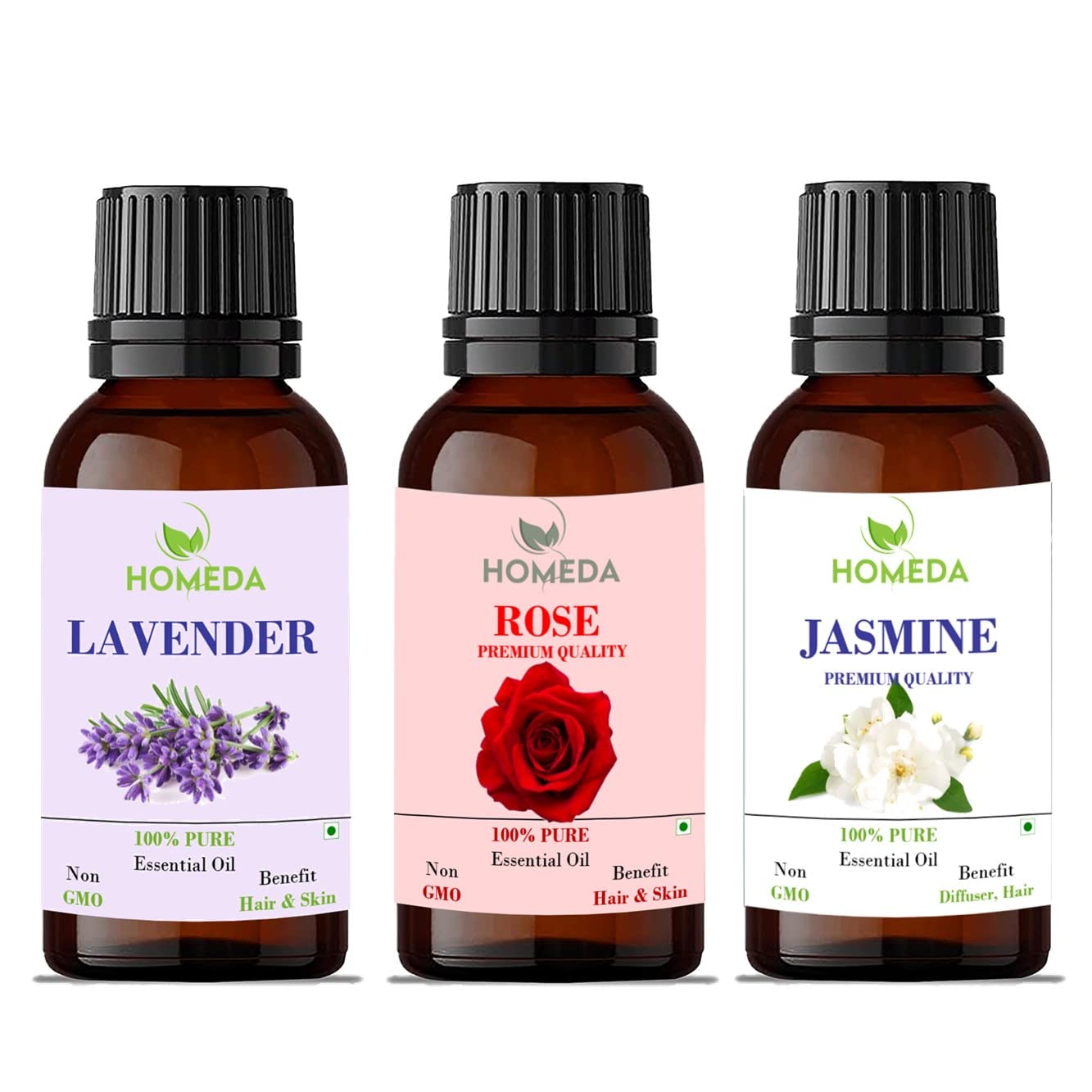 Homeda Lavender, Jasmine and Rose Essential Oil for Hair Growth, Diffuser, Sleep, Skin, Face, Body, Soap Making, Massage, Bath water - Rose oil (Gulab) Diffuser Oil for Home fragrance - 30ml each (B0BT7PK3MP) Amazon Price History, Amazon Price Tracker