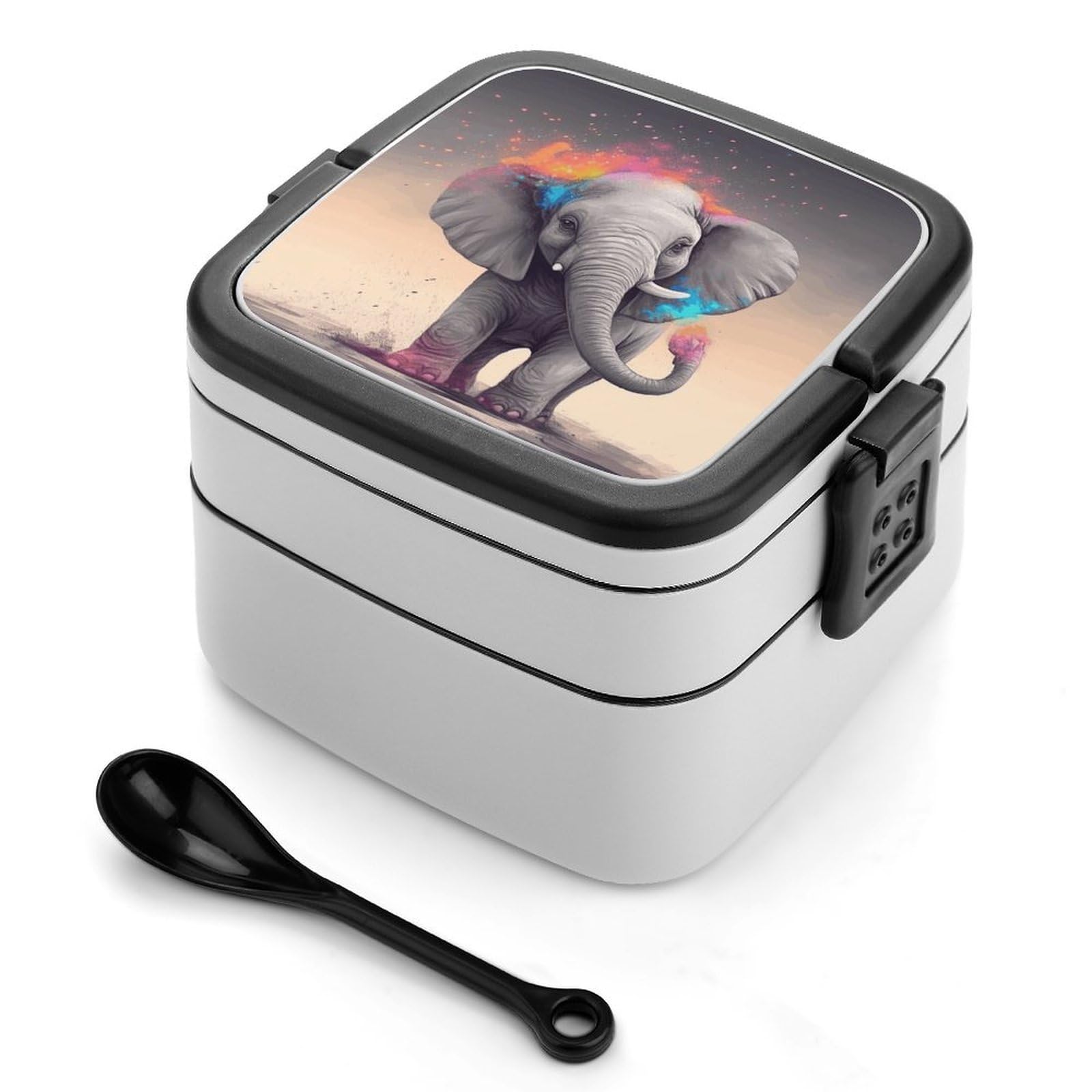 FekiLoot Animal Cartoon Elephant Bento Box Adult Lunch Box Sealed Bento Lunch Boxes with Spoon Sturdy Double Layer Bento Boxes Snap-on Design Leak Proof Lunch Containers Ideal for Work