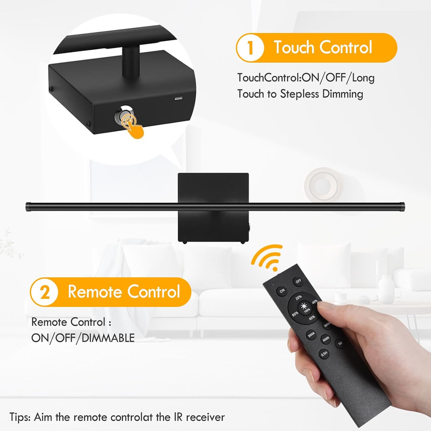 LED Wireless Wall Sconce with Remote Control, USB Rechargeable Battery-Powered Indoor Wall Sconce with 350° Swivel with Timer, 28 Inch Dimmable for Bedroom, Living Room, Hallway, Bathroom (Set of 2)