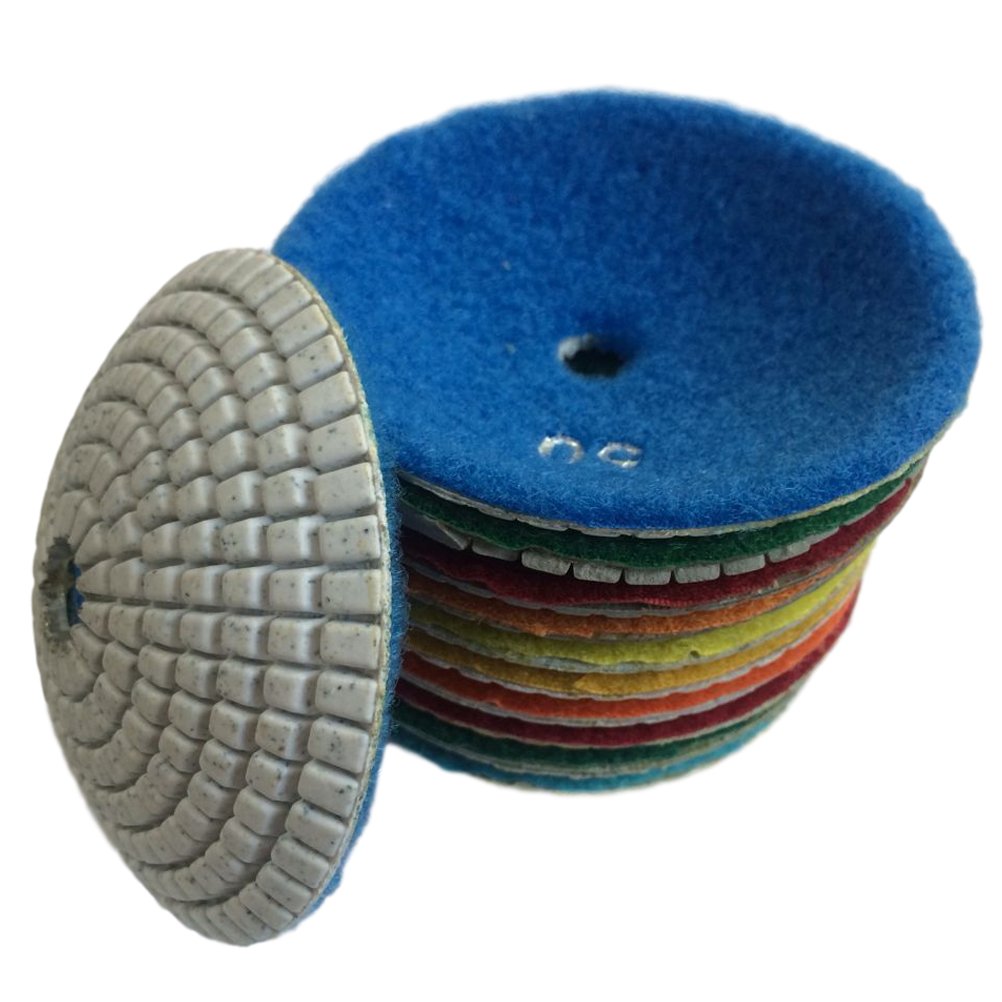 7 Pcs 4" Diamond Wet Convex Concave Turbo Blade Polishing Pads for Granite Marble Stone Grit 50-3000