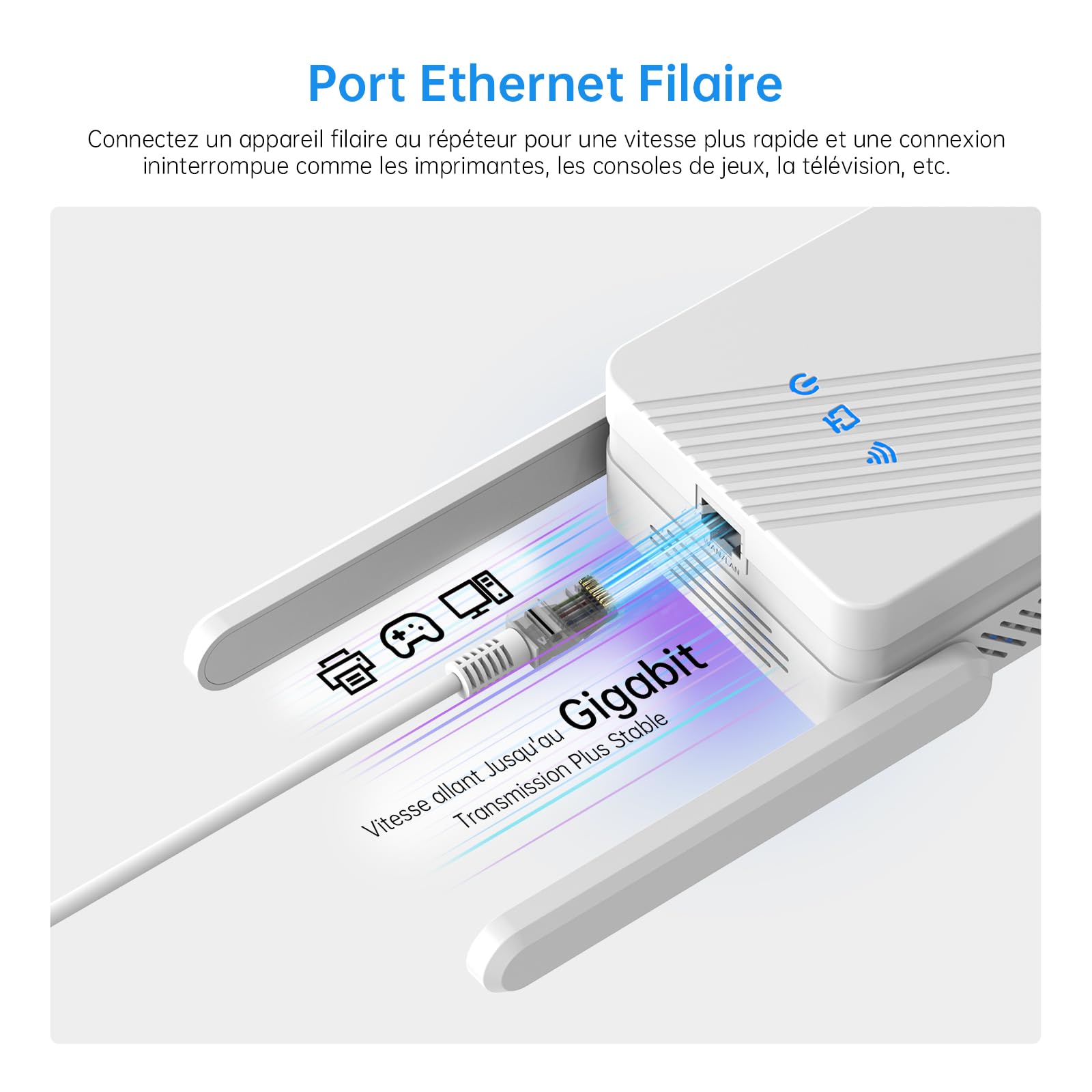 Répéteur WiFi 7 Double Bande Amplificateur WiFi sans Fil Puissant | 5GHz/2.4GHz Repeteur WiFi Extender, WPS Fonction, 4 Antennes, Gigabit Port Ethernet, Compatible avec Toutes Les Box Internet