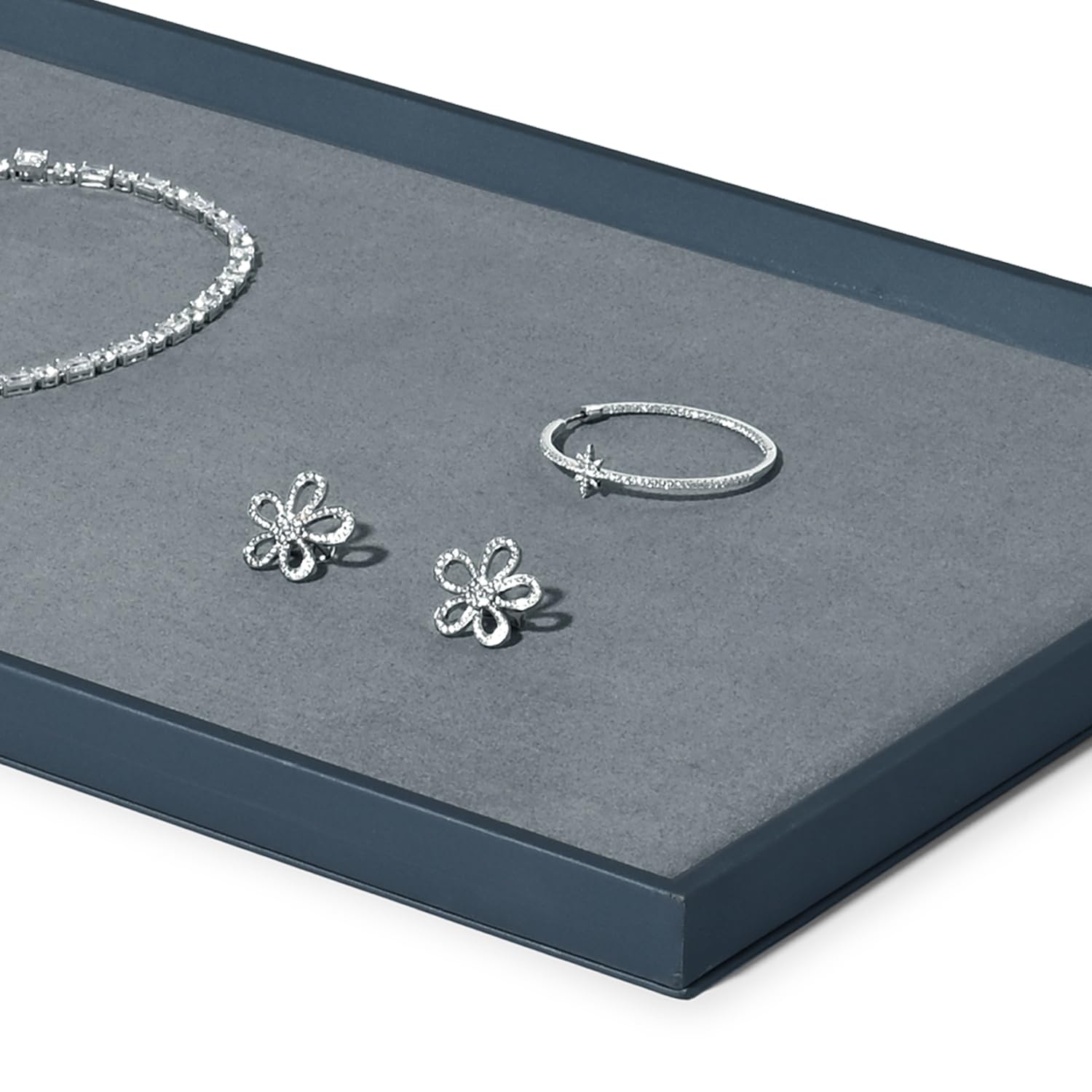 Oirlv Bandeja Plana para Joyas Azul-Gris Premium Bandeja Plana para Joyas, Bandeja Organizadora Para Almacenaje (Grande)