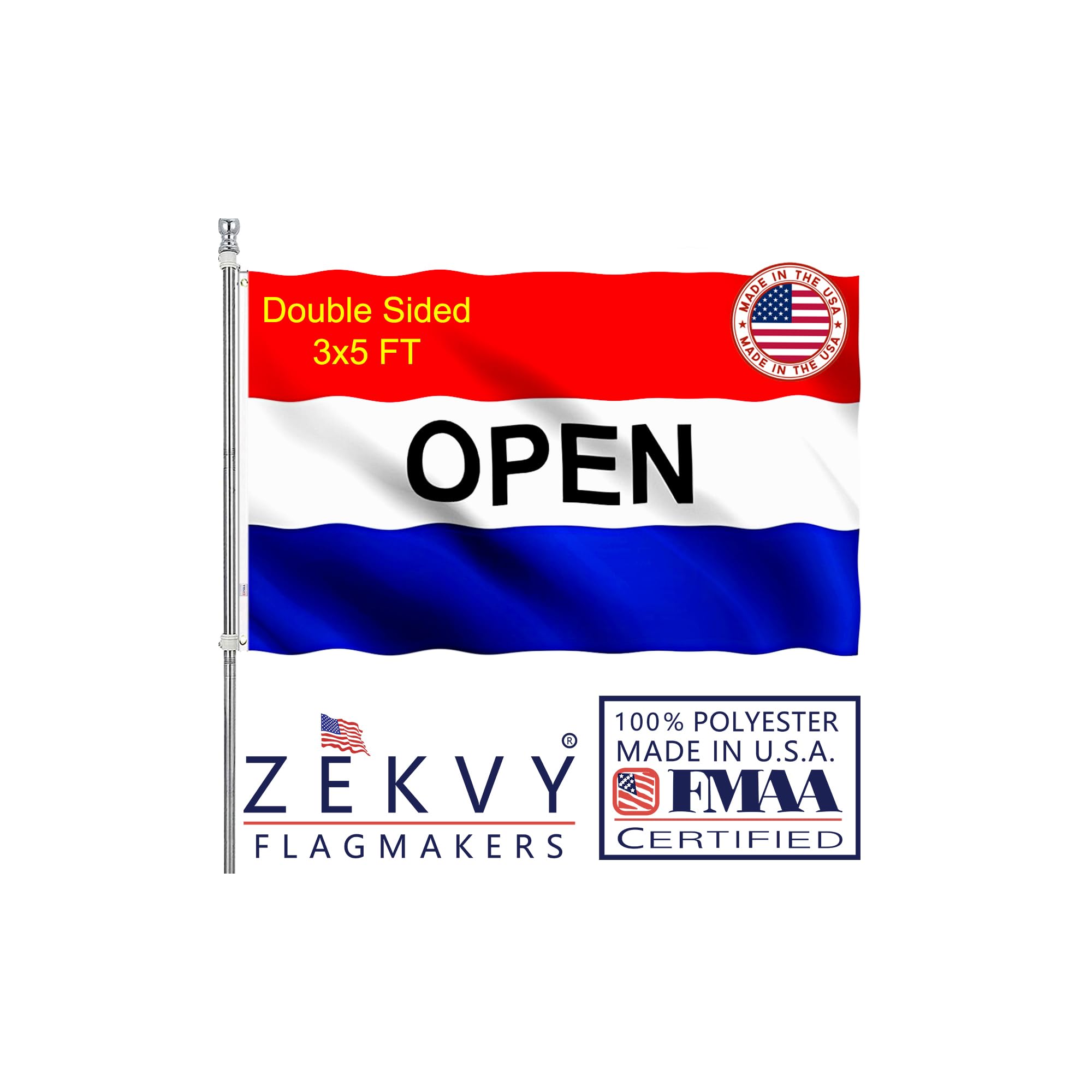 ZEKVY Open Flag 3x5 Outdoor Made in USA - Double Sided Heavy Duty Vivid Color Business Open Flags with 2 Brass Grommet