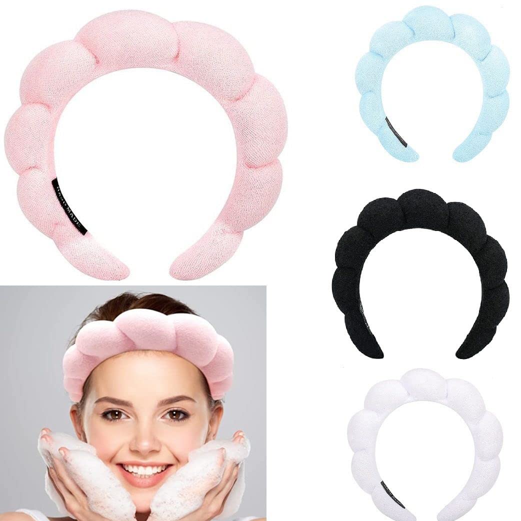 Fascia per la spa da donna, graziosa fascia per la cura della pelle, fascia per il lavaggio del viso, rimozione del trucco, cura della pelle, fascia per doccia Puffy Spa (confezione da 4)