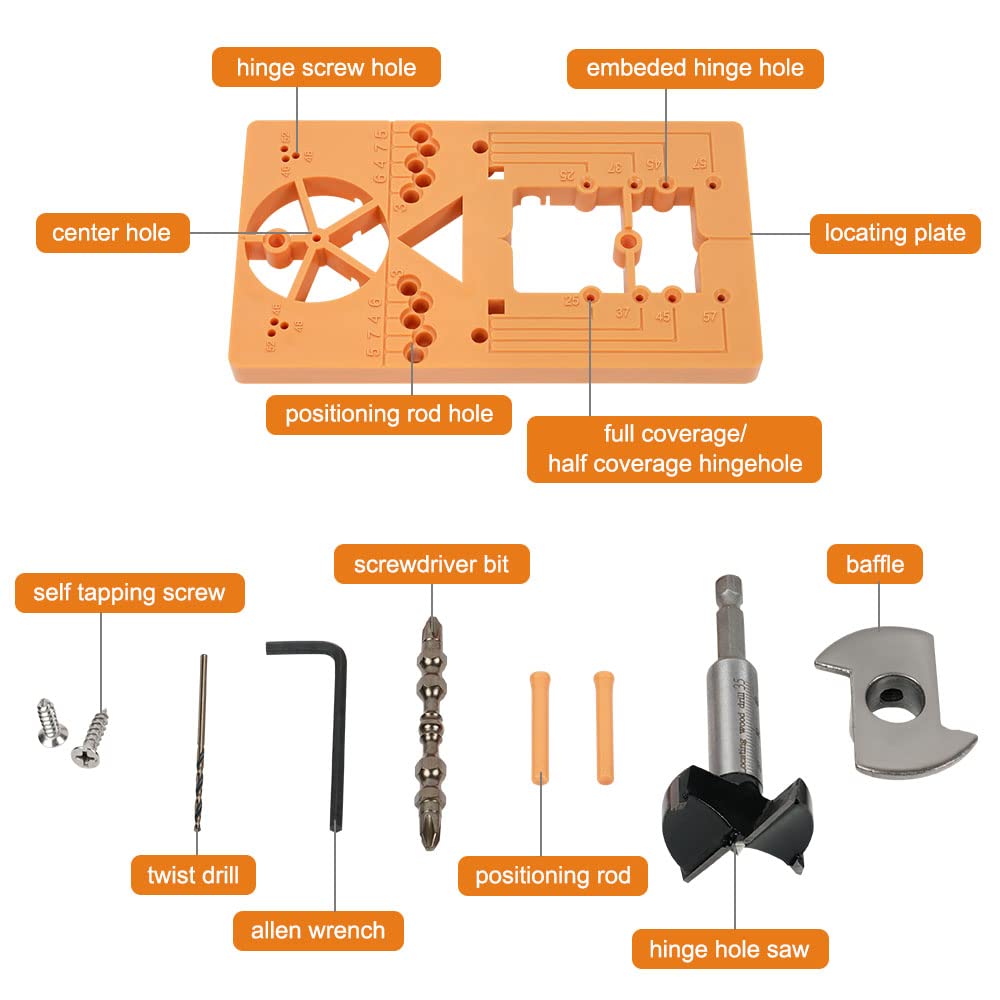 Flintronic Broca para Bisagras Ocultas, 35mm Broca De Bisagra, Guía de Perforación de Bisagra Oculta de 35 mm, con Posicionador Forstner, Herramientas de Carpintería Adecuadas para Puertas de Armario