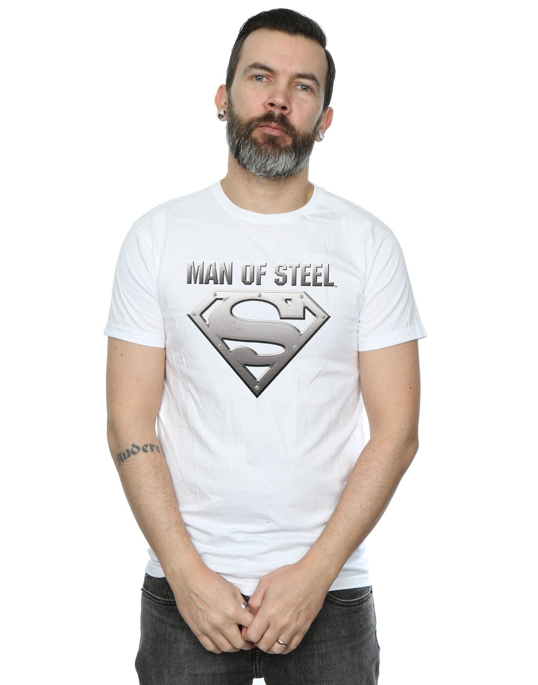 DC Comics Men's Superman Man of Steel Shield T-Shirt XXX-Large White