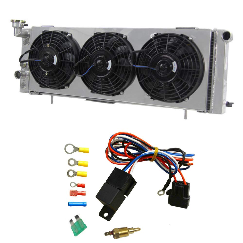 Pro 3 Row Core All Aluminum SBR1193 Radiator + 3 x 9" Fan w/Shroud + Thermostat/Relay Wire Kit for 1984-2001 88 89 90 91 92 93 94 95 96 97 98 99 00 Jeep Cherokee XJ/Jeep Comanche
