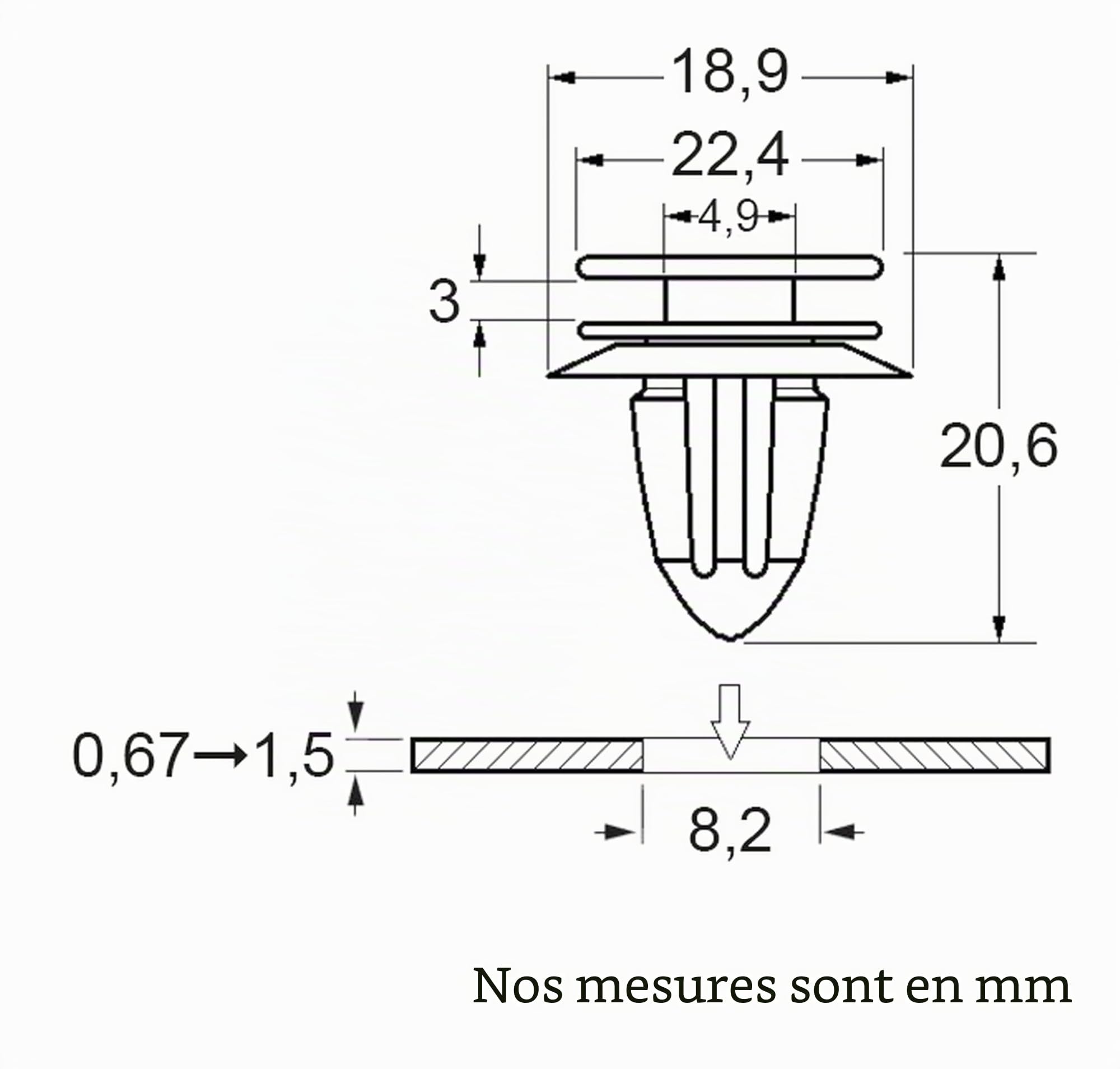 Restagraf - Fixations Agrafe de Panneau - Compatible avec Citroën, Dacia, DS, Fiat, Mercedes, Nissan, Opel, Peugeot, Renault, Smart - Réf. 42622 - Boîte de 100, Blanc/Noir