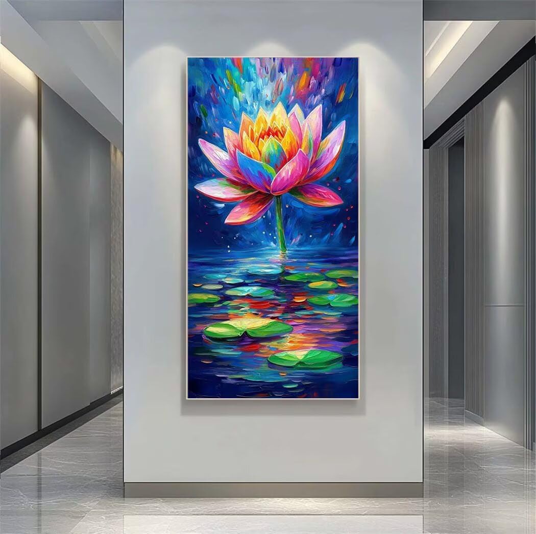 Flowers Diamond Art Kits Adults Large 5D Abstract Lotus Diamond Painting Kits, DIY Full Drill Crystal Art Craft Rhinestone Embroidery Cross Stitch for Adults 39.4x78.7 Inch/100x200 cm -LR1088