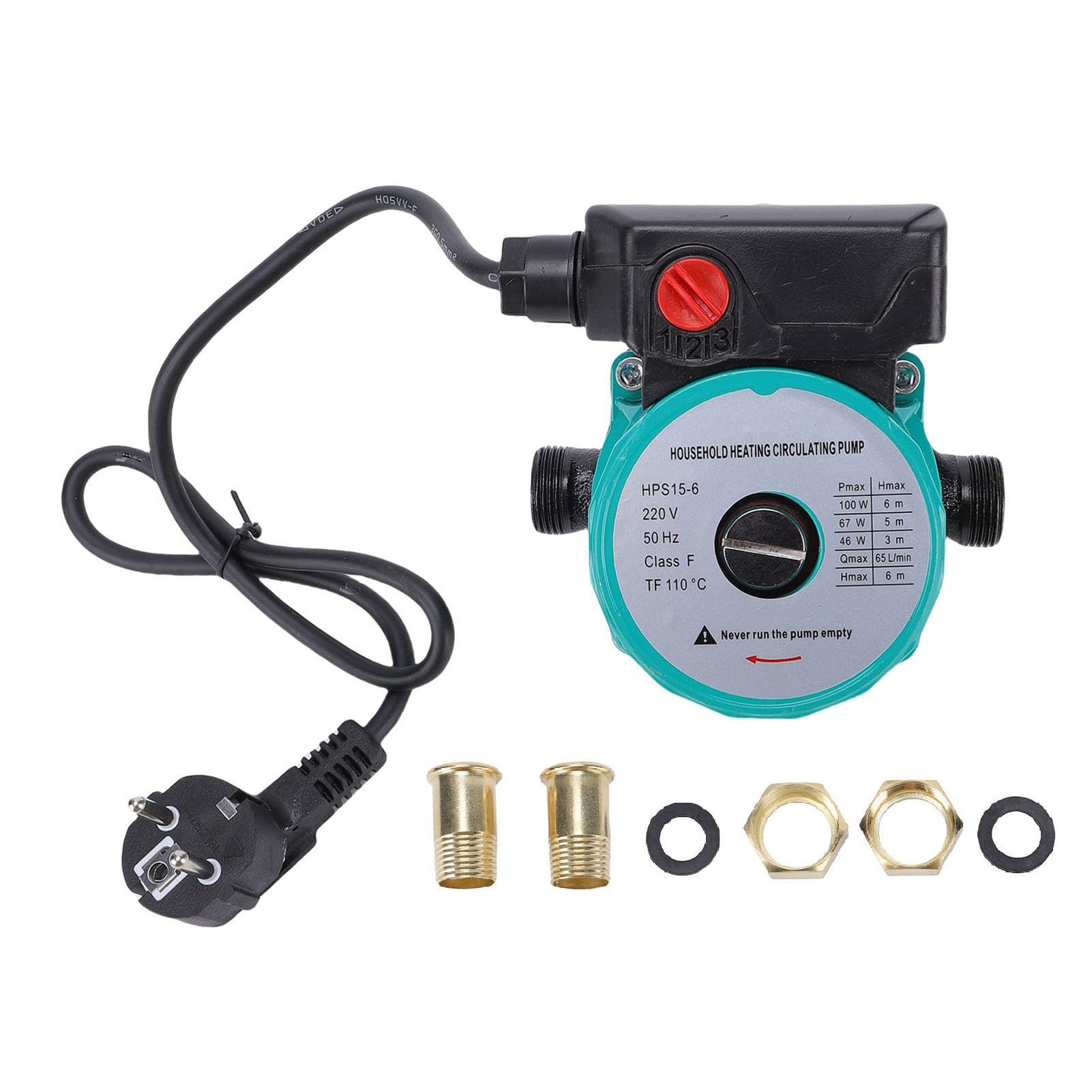 Pompa di Ricircolo Acqua Calda 65 L/min Ad Alta Efficienza 46 W 67 W 100 W 3 velocità di Controllo 6 M di Prevalenza con Adattatore NPT 1 Pollice per di Riscaldamento (Spina europea 220 V)