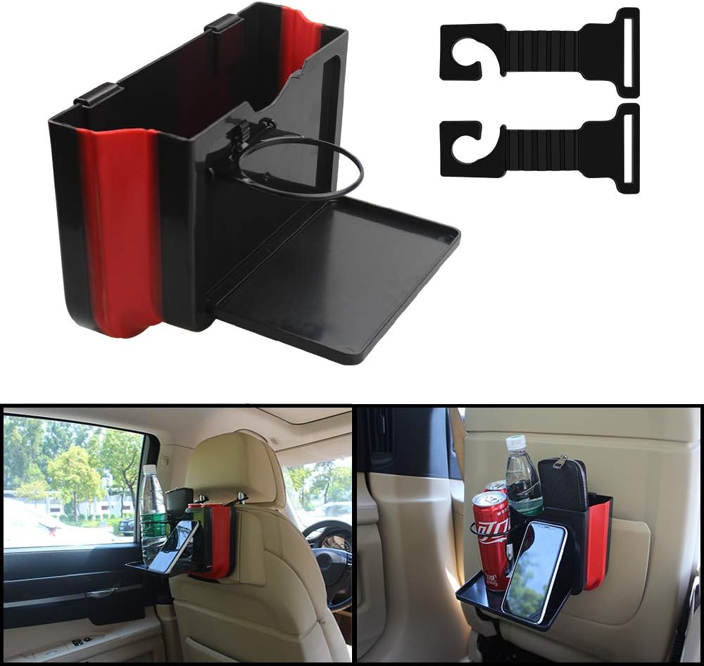 Car Seat Back Organizer Foldable Table Food Drink Meal Snack Tray Organizer for Kids,Car Headrest Car Garbage Bin Trash Can Cup Holder Drink Pocket Food Tray Universal Liberate(Black)