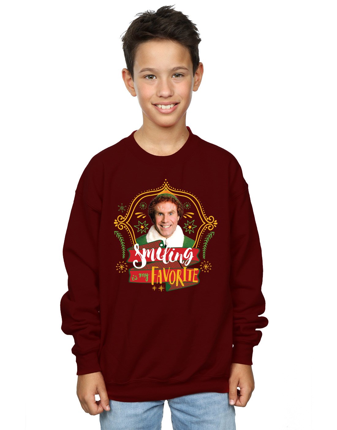 Elf Boys Buddy Smiling Sweatshirt 5-6 Years Burgundy