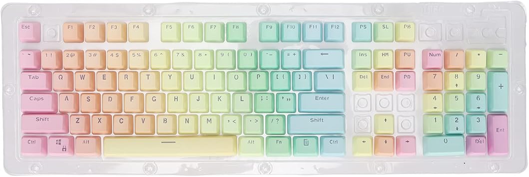 PBT Keycaps 104 Keys Translucent Rainbow Keycaps PBT Keycap Cover Set Cool Gaming Keycaps Gradient Color Keycaps for Mechanical Keyboard/6