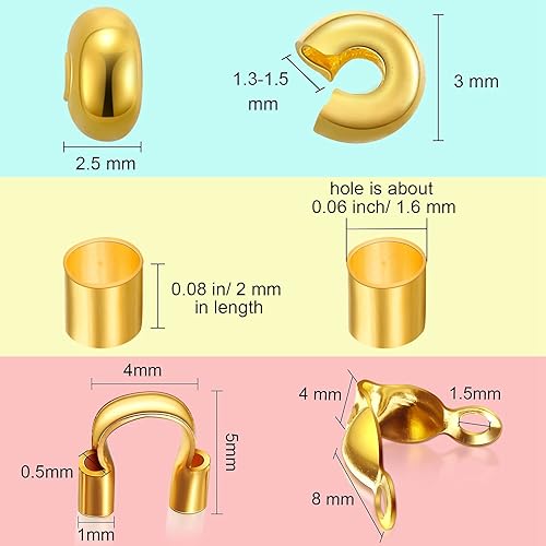 Miniatura 3 de 2100 piezas de tubos de latón para engarzar, puntas de cuentas de guardián, cubiertas de nudo para hacer pulseras, collares (colores surtidos)