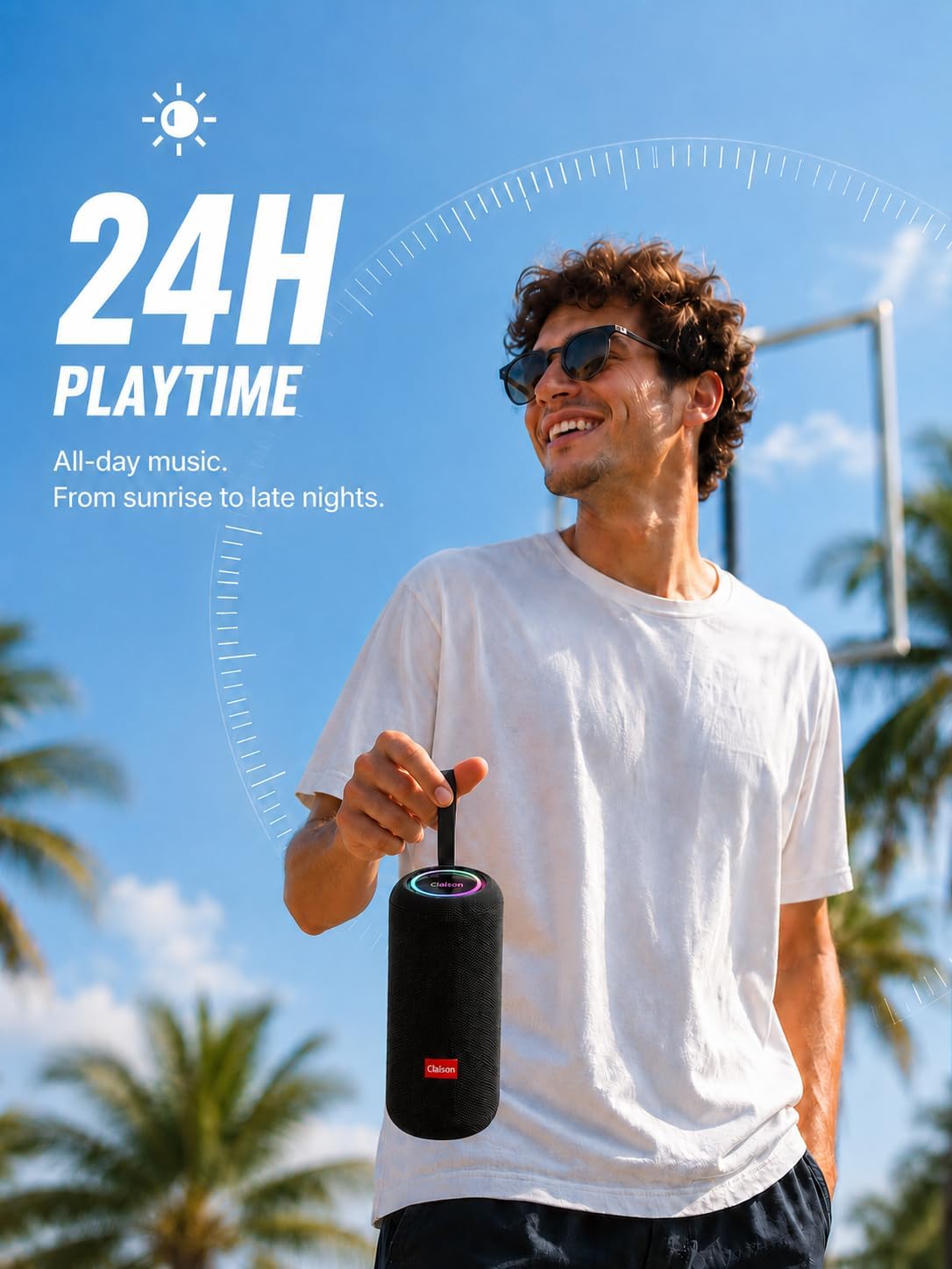 Portable Bluetooth Speaker, Bluetooth 5.4 Wireless Speaker with IPX7 Waterproof, RGB Light, Deep Bass, 24H Playtime, TWS Pairing, USB/TF Card/AUX/FM, for Home Party Outdoor Travel