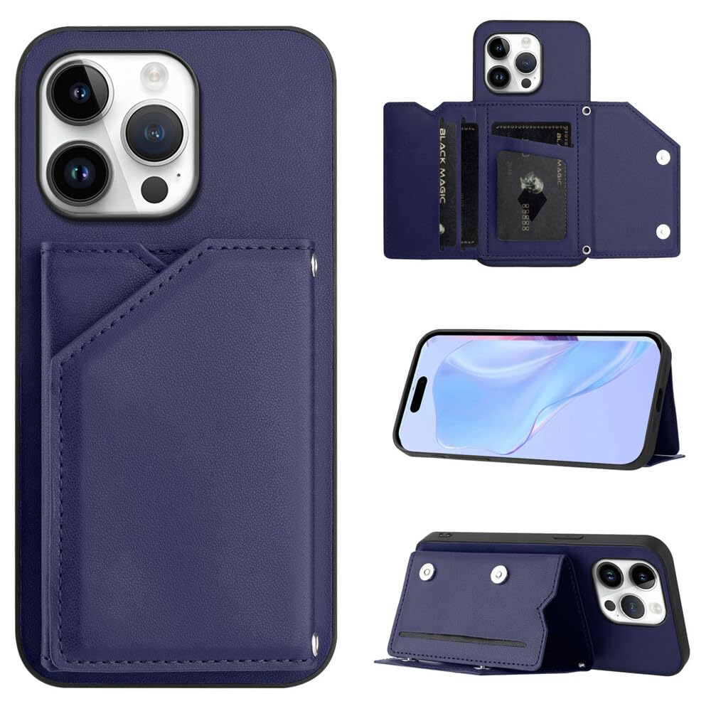 Housse iPhone 7 Plus bleu en cuir idéale pour voyager léger avec vos cartes