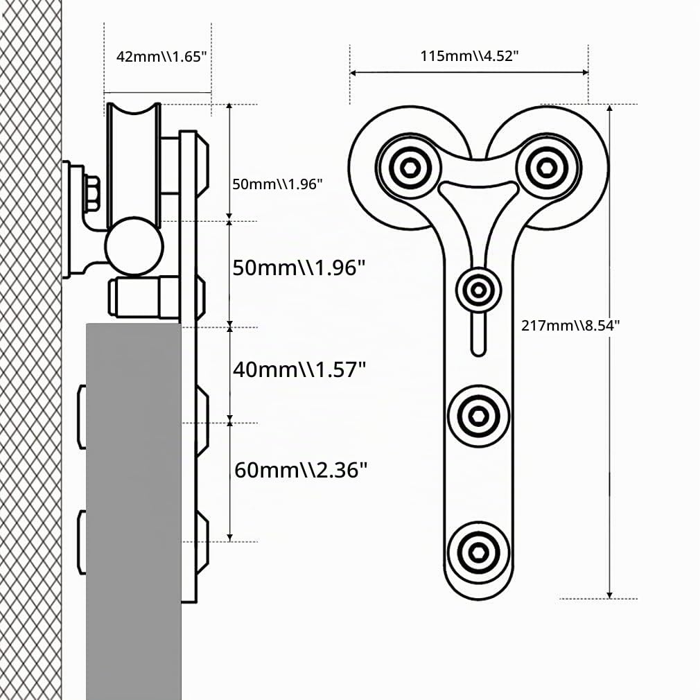 5FT(152cm) Acciaio Binario per Porta Scorrevole Kit Accessori per Porta Scorrevoli Singola di Legno, Kit per porta soffietto Esterno Muro