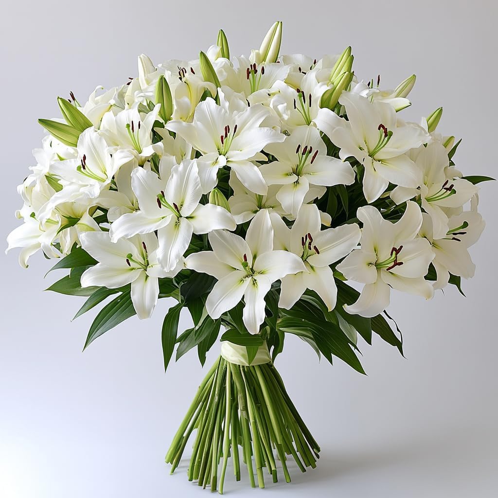 GlobalRose 10 White Oriental Lilies – Responsibly Sourced Lily Flowers – Hand-Picked Flowers Fresh Bouquet for Graduation, Anniversary, Birthday & Special Occasions