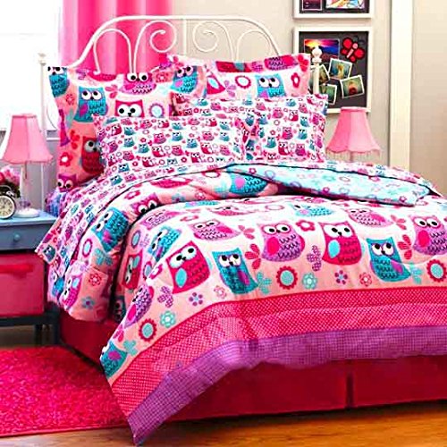 Lauren Cole Nature Girl Hoot Owls Queen Size Pink PEEK A Boo Comforter Set & Sheets (8 Pieces)