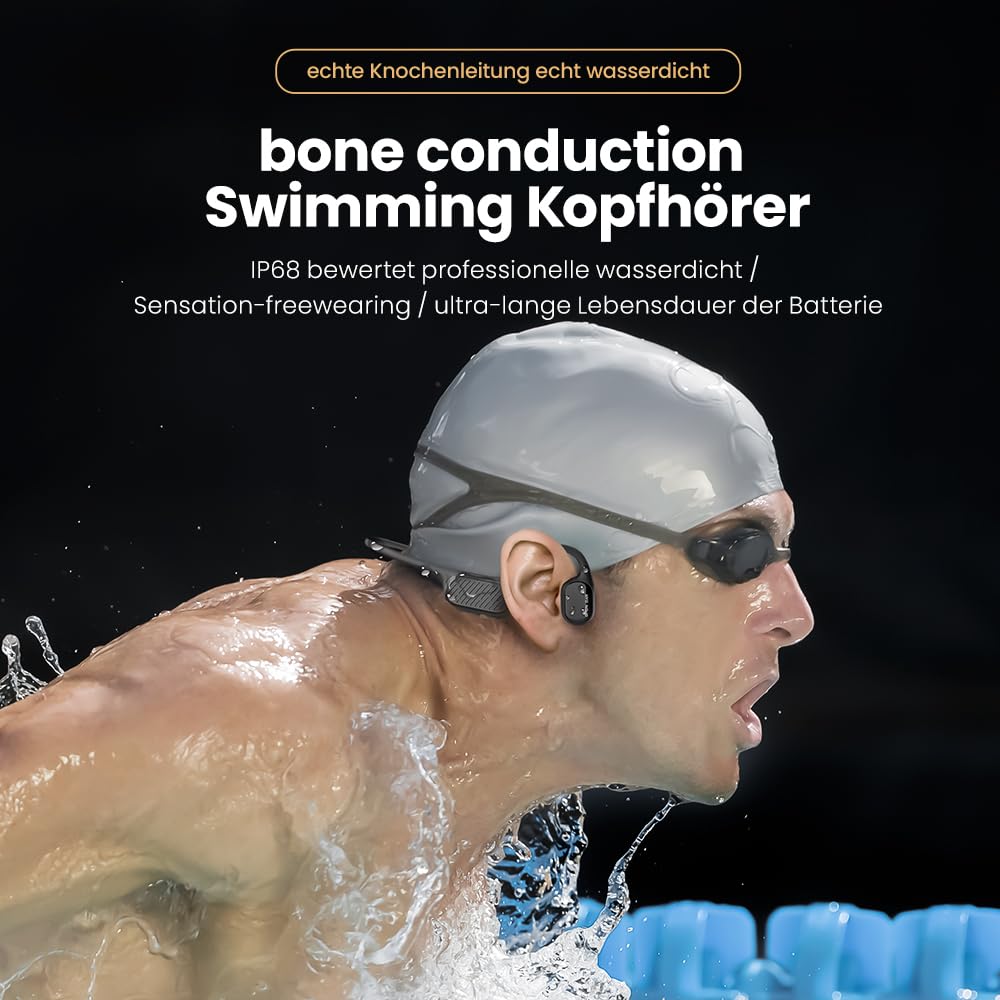 Open-Ear Knochenleitungs-Kopfhörer, IP68 wasserdicht für Schwimmen & Sport