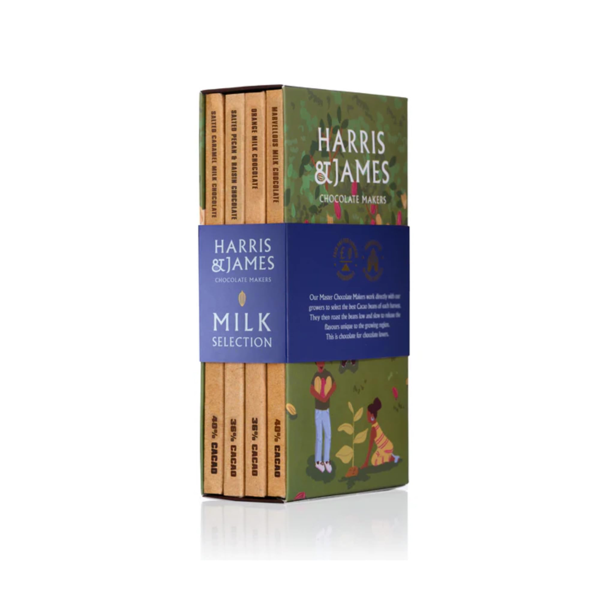 Milk Chocolate Bar Library Pack, 4 Flavours of Milk Chocolate, Marvellous Milk 40%, Salted Caramel 40%, Chocolate Orange 36%, Pecan & Raisin 36% (86g Bars)