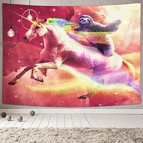 DYNH Funny Animals Tapestry, Cool Sloth Riding Unicorn in Space Tapestry Wall Hanging, Wall Tapestry for Bedroom Living Room Dorm, 60X40IN