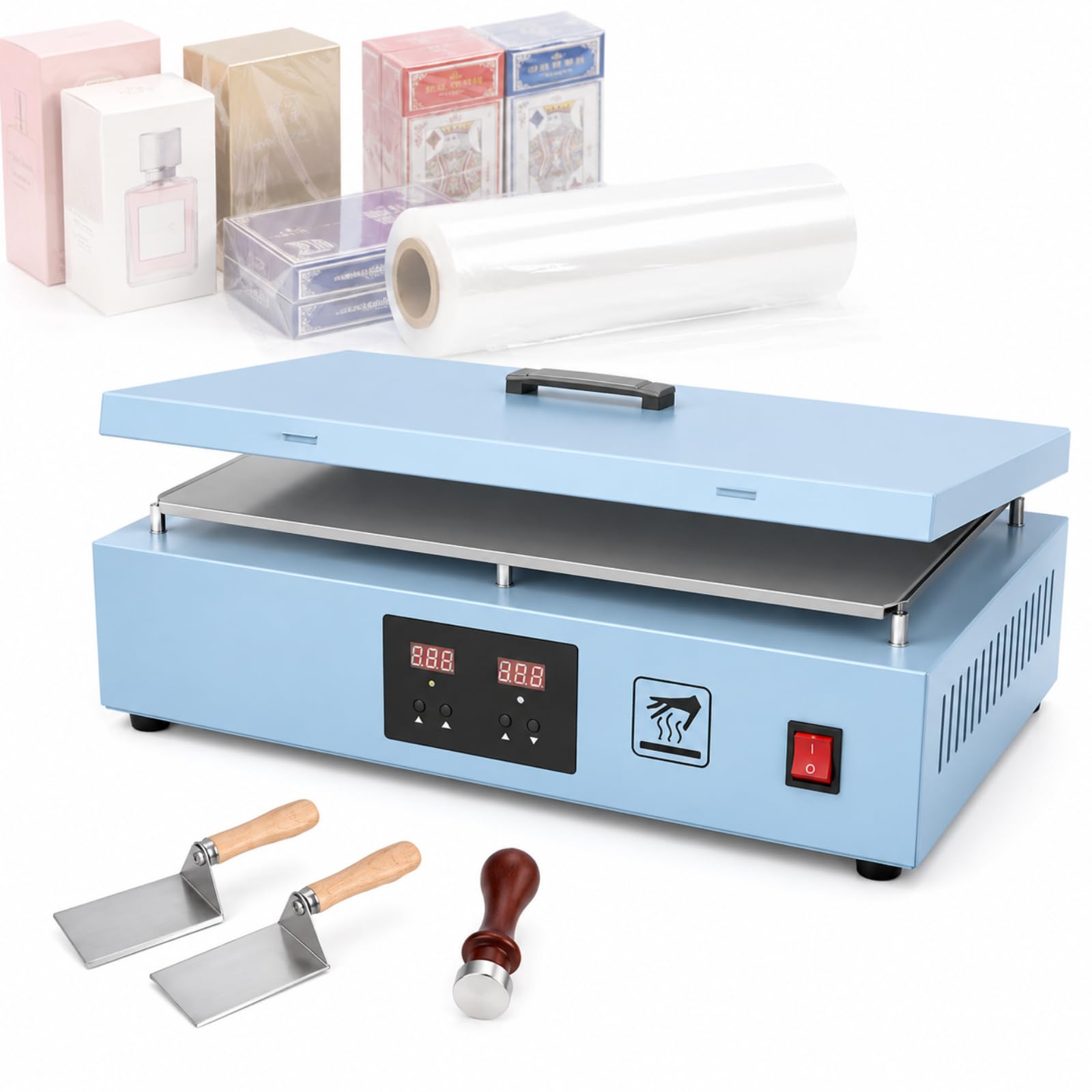 Vhewq Manual Cellophane Overwrapping Machine, 1200w Cellophane Wrapping Machine With 200℃ Temperature Control, 400 X 300mm Heating Aluminum Plate, For Perfume, Cosmetics, Poker Box, Pvc Film