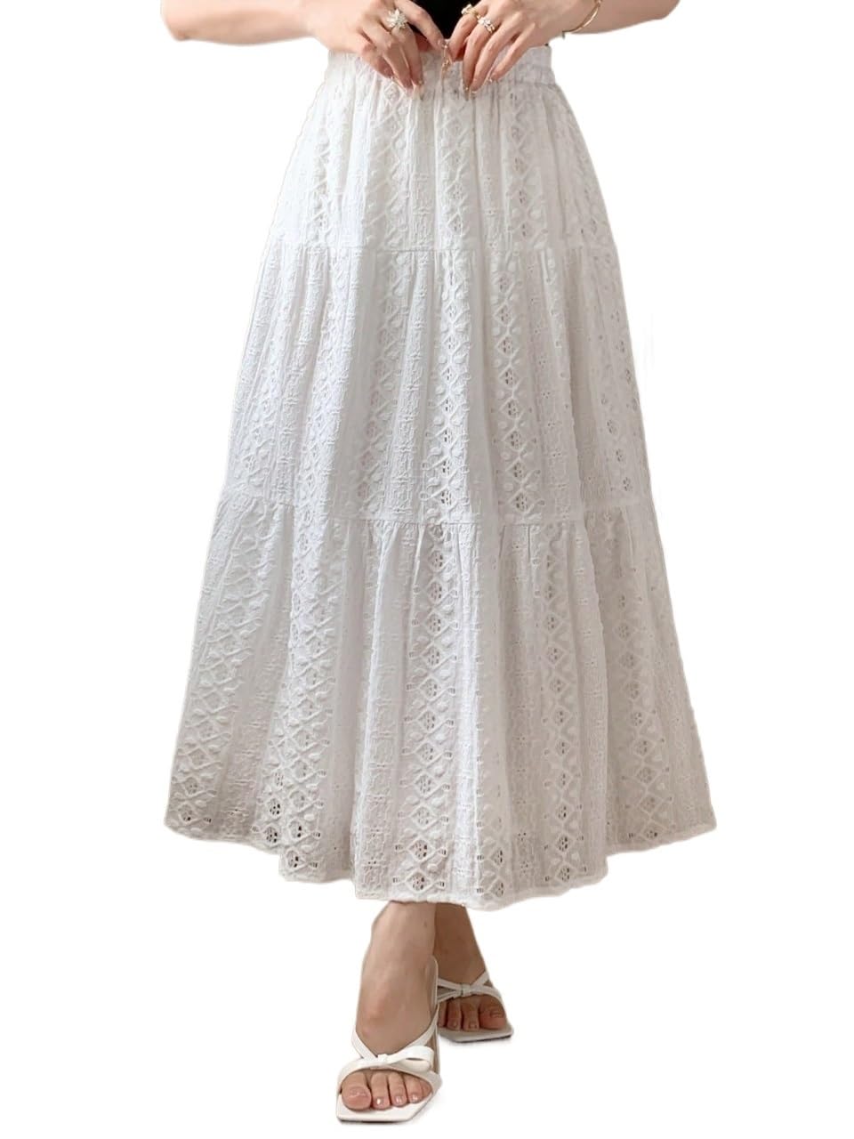 Womens Flowy Trendy Skirt Casual Plain Ruffle Hem Skirt