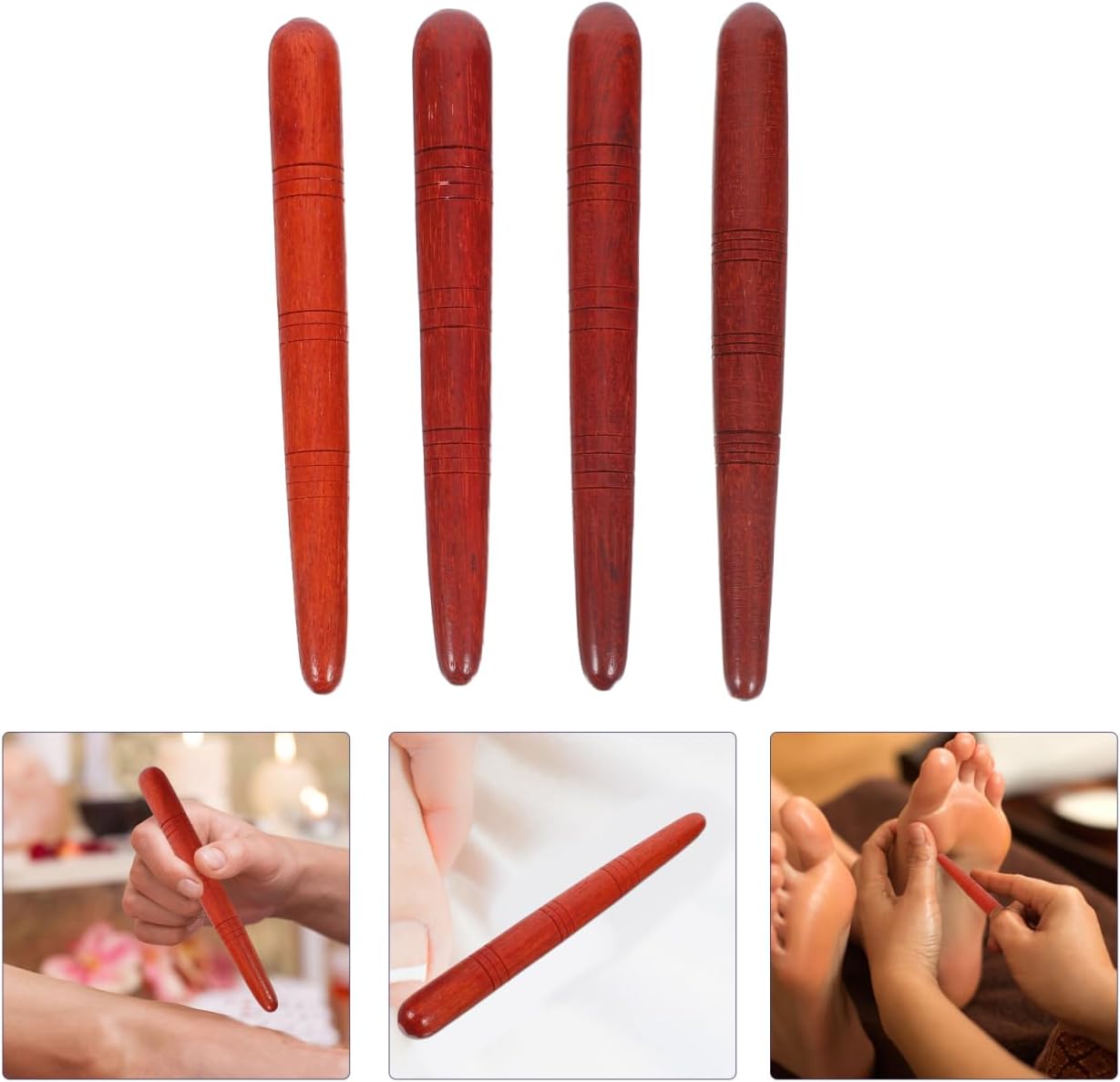 4Pcs Manual Acupressure Pen Wooden Thai Massage Stick Rod Deep Tissue Massage Tool Trigger Point Relief Pain Therapy Tools Full Body Relaxing Gifts Acupressure Pen,Acupressure Tools - Image 2