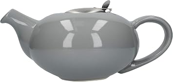 London Pottery Pebble Teapot with Infuser for Loose Tea, Stoneware, Gloss Light Grey, 4 Cup 1 Litre