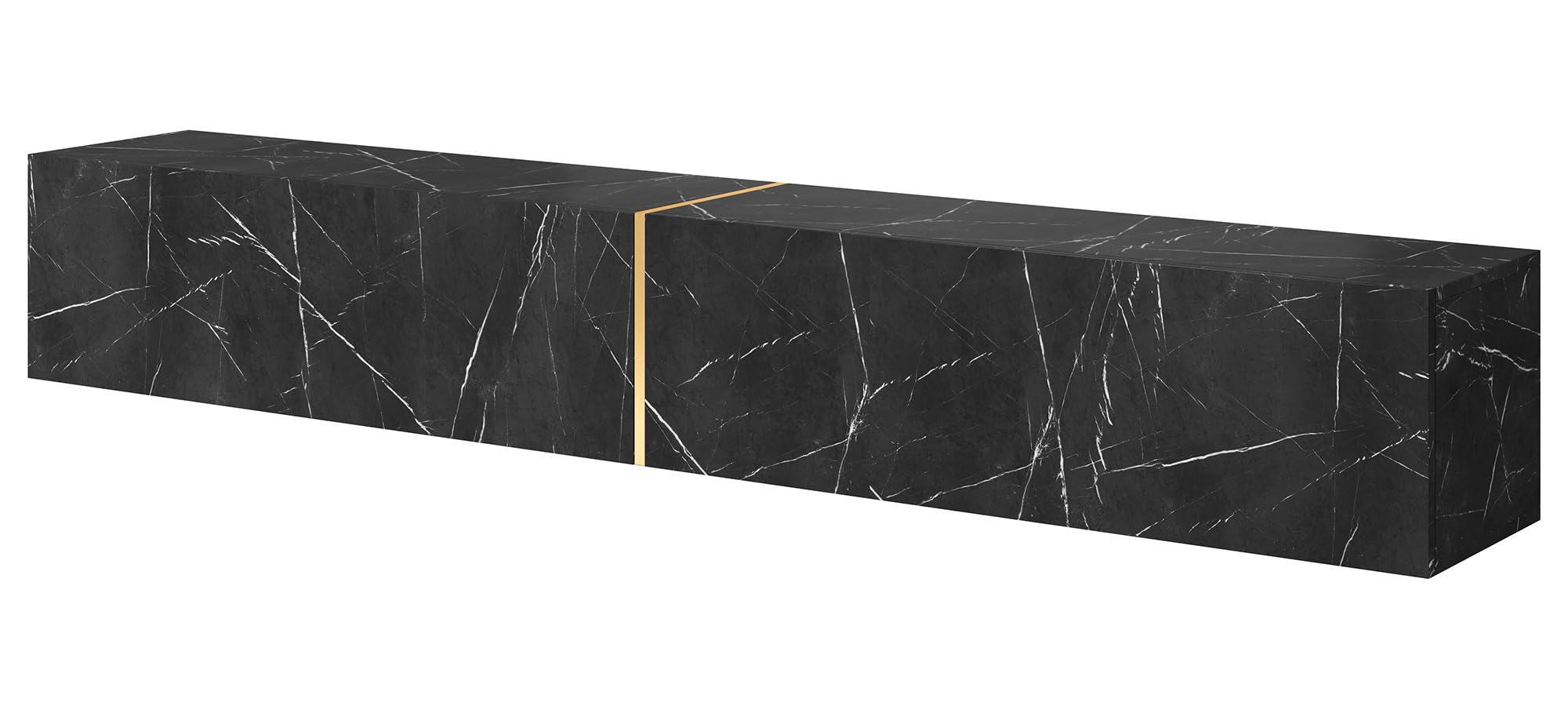 Selsey Mueble De TV Mesa De TV 200 cm Suspendido para Salón Dormitorio Mármol Negro con Inserción Dorada Bisira