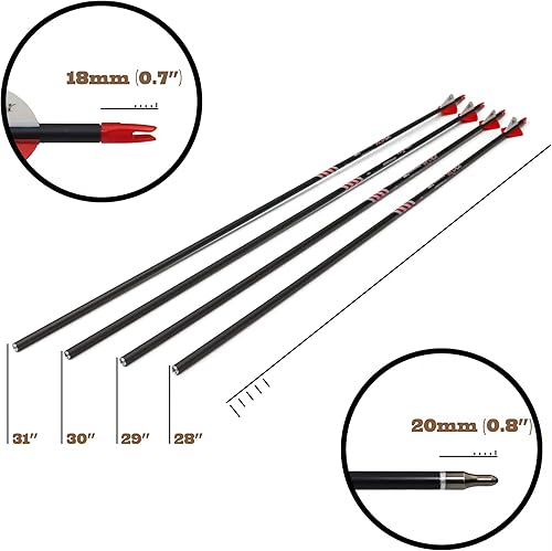 Miniatura 3 de Flecha de carbono para caza con arco 400 espina dorsal con paletas de 2.5 pulgadas, puntas extraíbles para arco compuesto y arco recurvo (paquete de