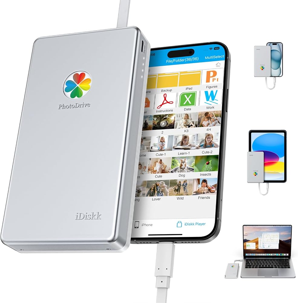 iDiskk APPL-e 인증 1TB 외장 하드 드라이브, 아이폰용, 자동 백업 데이터 — 사진 1