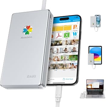 iDiskk Apple MFi Certified 1TB External Hard Drive Auto Backup for iPhone 15/16/17, iPad, Android, MacBook & Computer - Store Photos, Videos & Documents