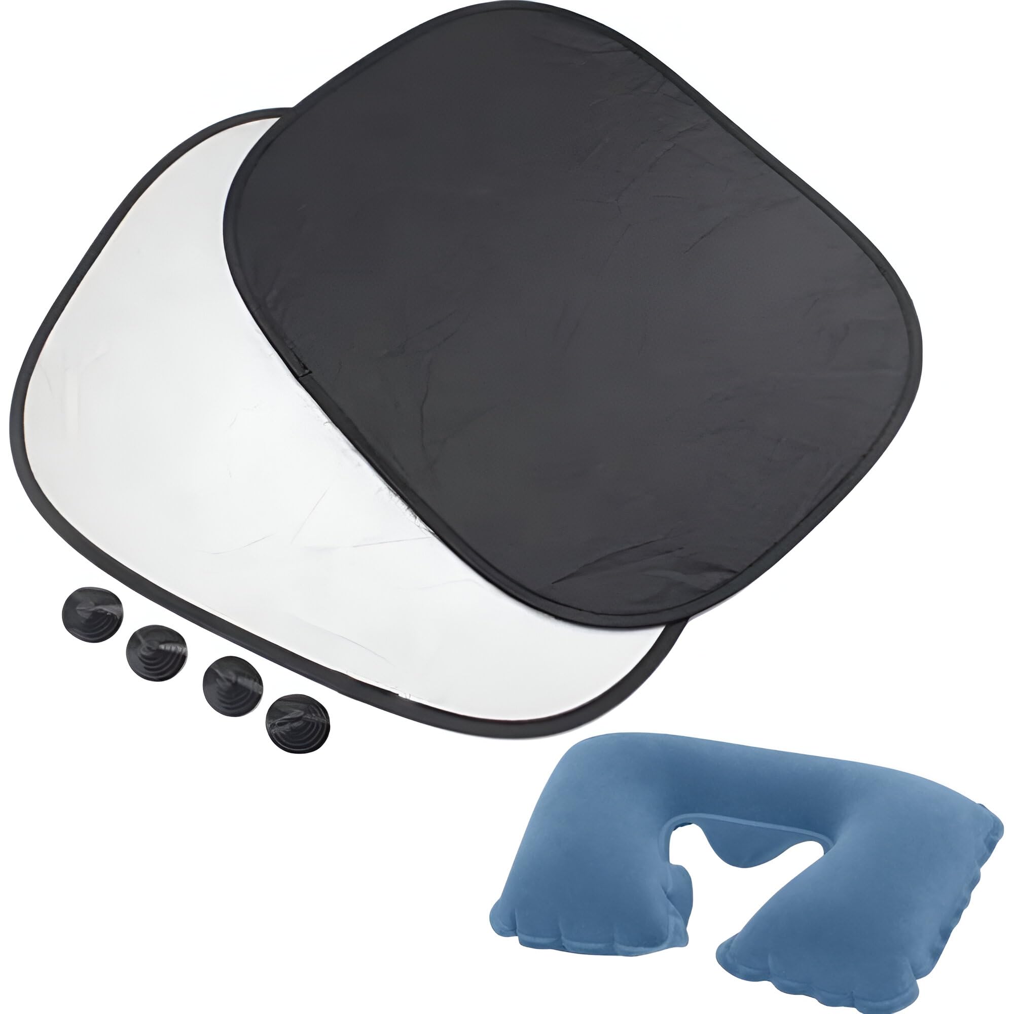 2 Parasol Coche Lateral 44x36 – Parasol Ventanas Traseras Coche mas 1 Almohada Viaje - Parasol Coche Trasero con Ventosas Plegable - Parasol Universal Maxima Proteccion Niños y Bebes - Parasol Playa