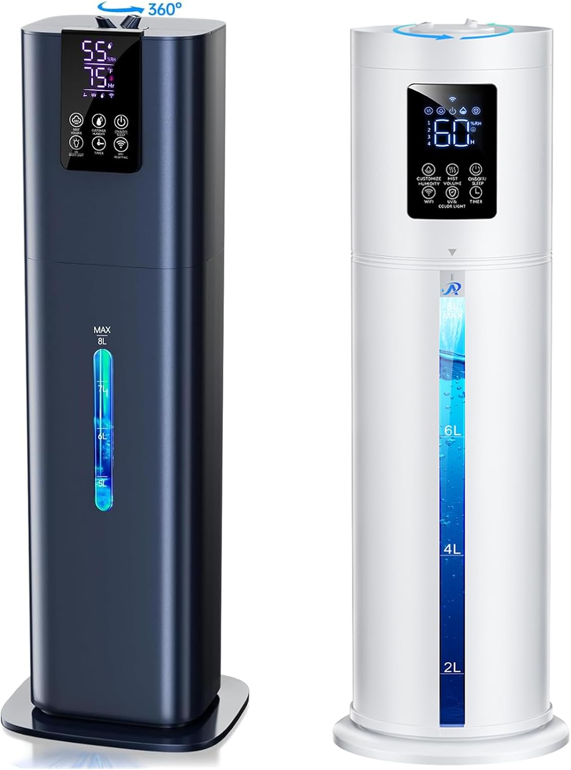 8L Smart Humidifiers for Bedroom + 8L Smart Humidifier Large Room, 7 Color Ambient Lights, App & Remote Control, Top Fill Humidifier for Home Plants Office