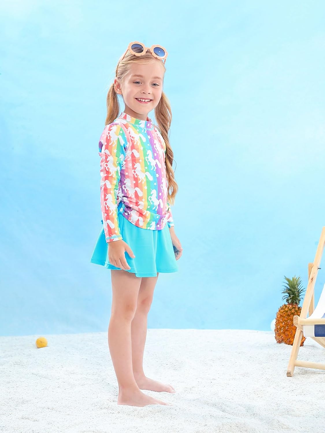 swimsobo Girls Swimsuit Rash Guard Long Sleeve Bathing Suit Two Piece Swimwear Swimming Skirt with Shorts 3-12T - Image 3