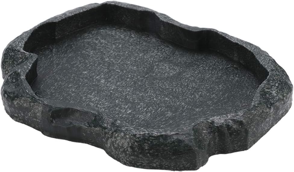 Hztyyier Reptile Bowl, Resin Rock Reptile Food and Water Feeder Pet Aquarium Ornament Terrarium Dish Plate Bowl Water Bowl Imitating Rock for Tortoise Lizard Iguana(S 1)
